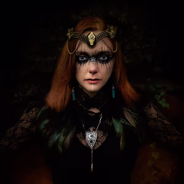 Artistic cosplay portrait, inspired staging, Namur