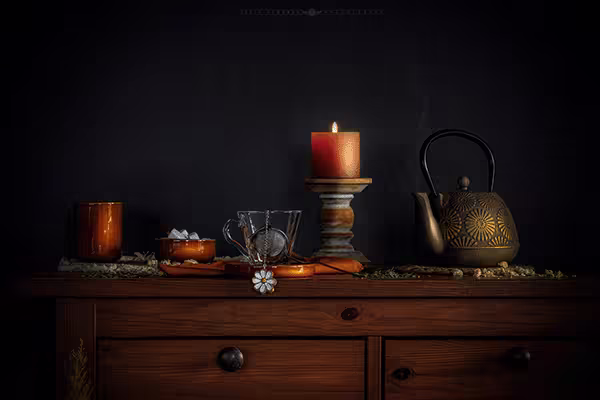 Fine-art still life, textures and controlled light