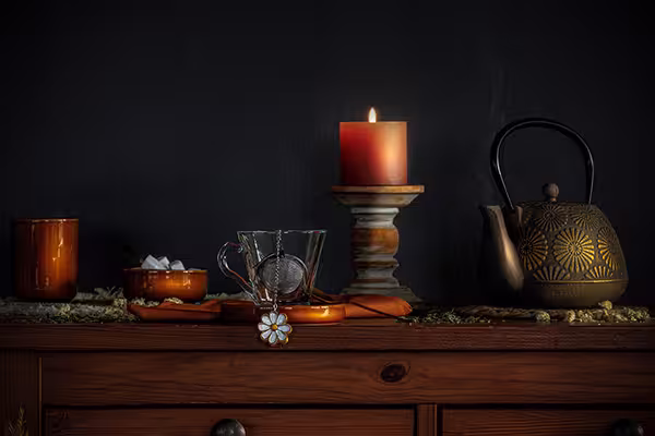 Fine-art still life, enhanced textures and materials